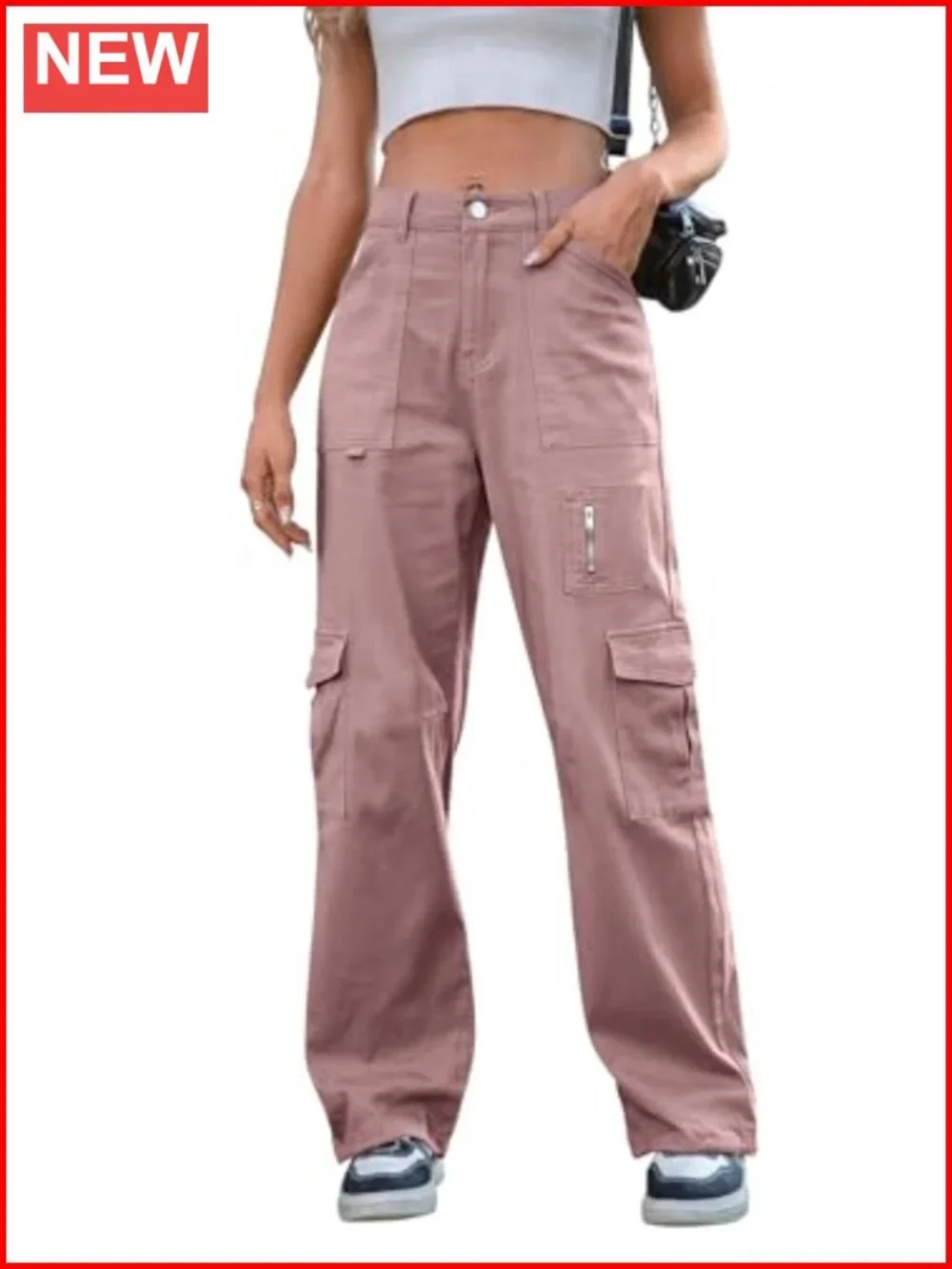 High Waist Wide Leg Cargo Pants with 7 Pockets Stretchy Drawstring